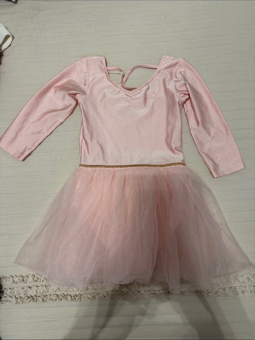 H&M Light Pink Long-Sleeve Tutu Dress with Gold Waistband